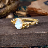Nature-Inspired 3-Prong Pear-Cut Natural Moonstone Engagement Ring